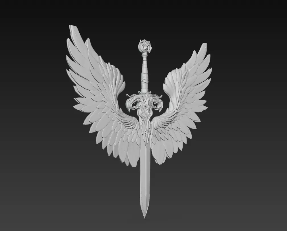 Divine Seraph Blade - Angelic Winged Sword Sculpture 3D print model_6