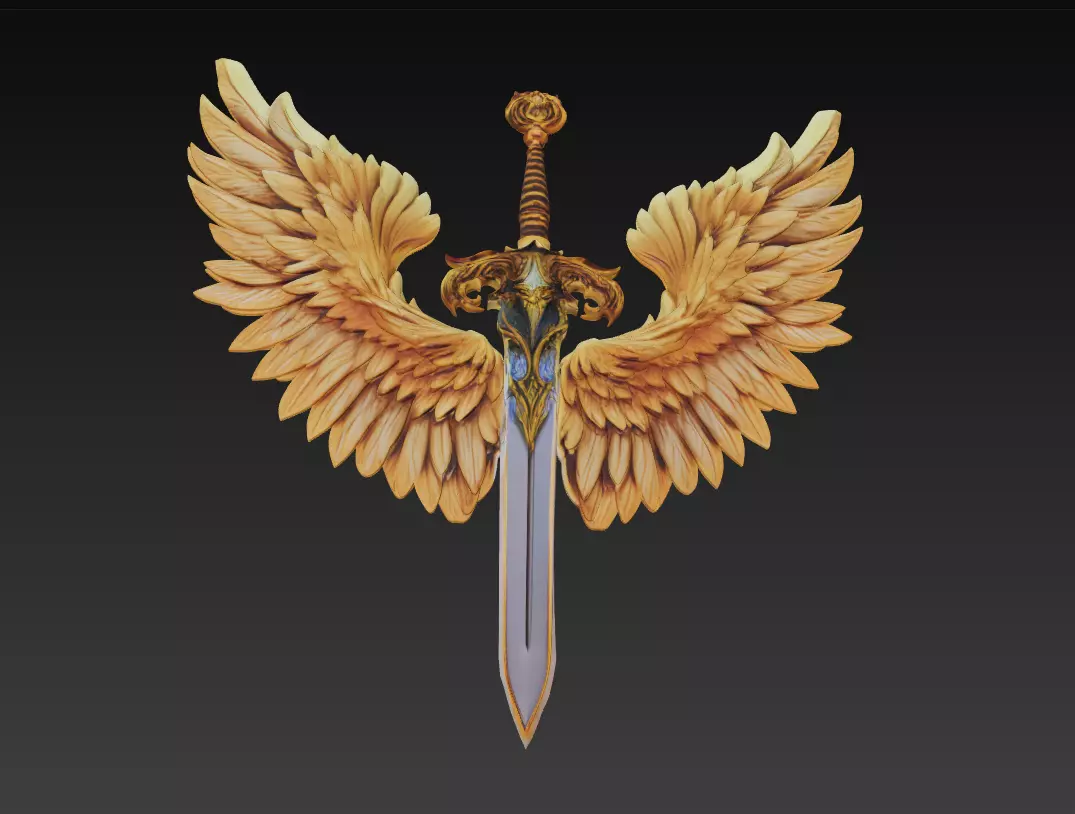 Divine Seraph Blade - Angelic Winged Sword Sculpture 3D print model_0