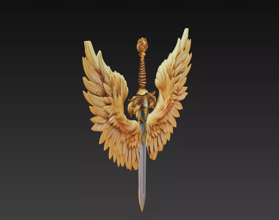Divine Seraph Blade - Angelic Winged Sword Sculpture 3D print model_1