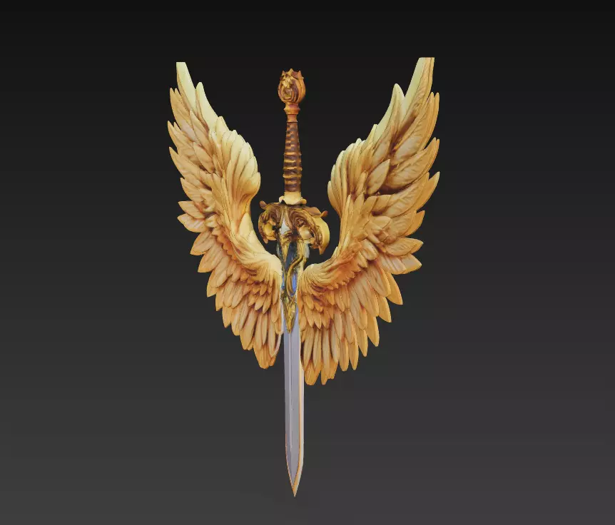 Divine Seraph Blade - Angelic Winged Sword Sculpture 3D print model_3