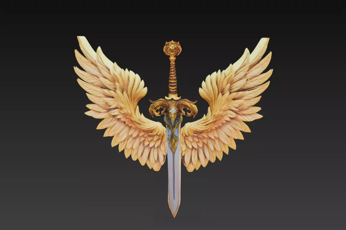 Divine Seraph Blade - Angelic Winged Sword Sculpture 3D print model_2