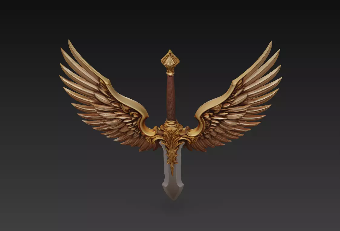 Guardian Wing Blade - Divine Angelic Sword Sculpture 3D print model_4