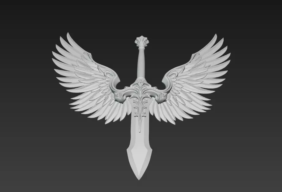 Guardian Wing Blade - Divine Angelic Sword Sculpture 3D print model_9