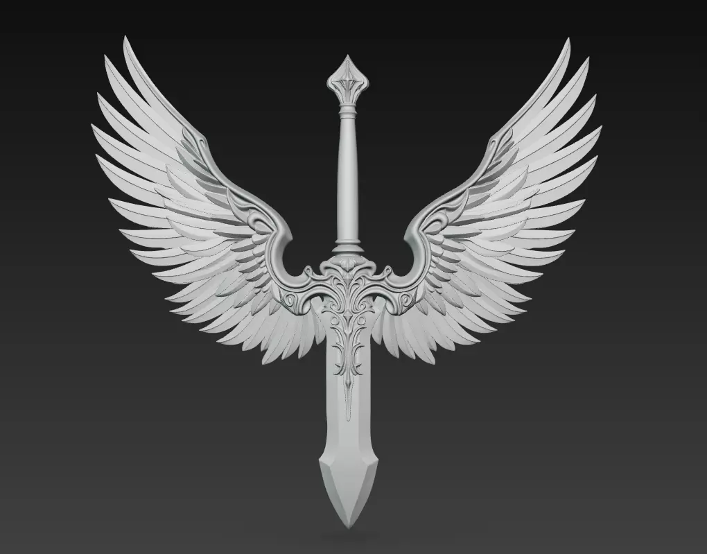 Guardian Wing Blade - Divine Angelic Sword Sculpture 3D print model_8