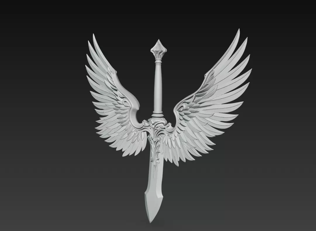 Guardian Wing Blade - Divine Angelic Sword Sculpture 3D print model_10