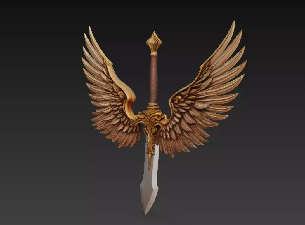 Guardian Wing Blade - Divine Angelic Sword Sculpture 3D print model_5