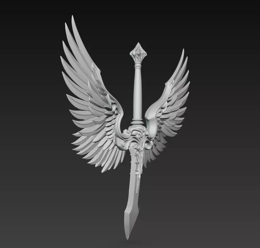 Guardian Wing Blade - Divine Angelic Sword Sculpture 3D print model_6