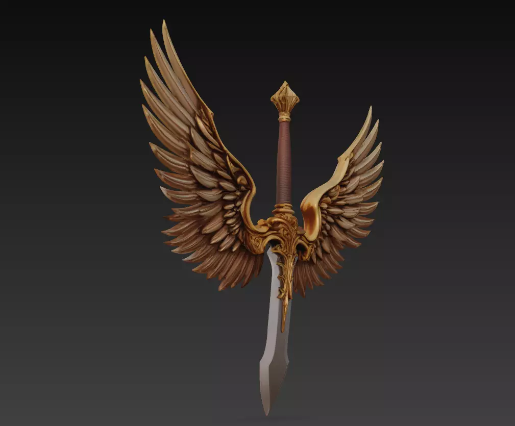 Guardian Wing Blade - Divine Angelic Sword Sculpture 3D print model_3