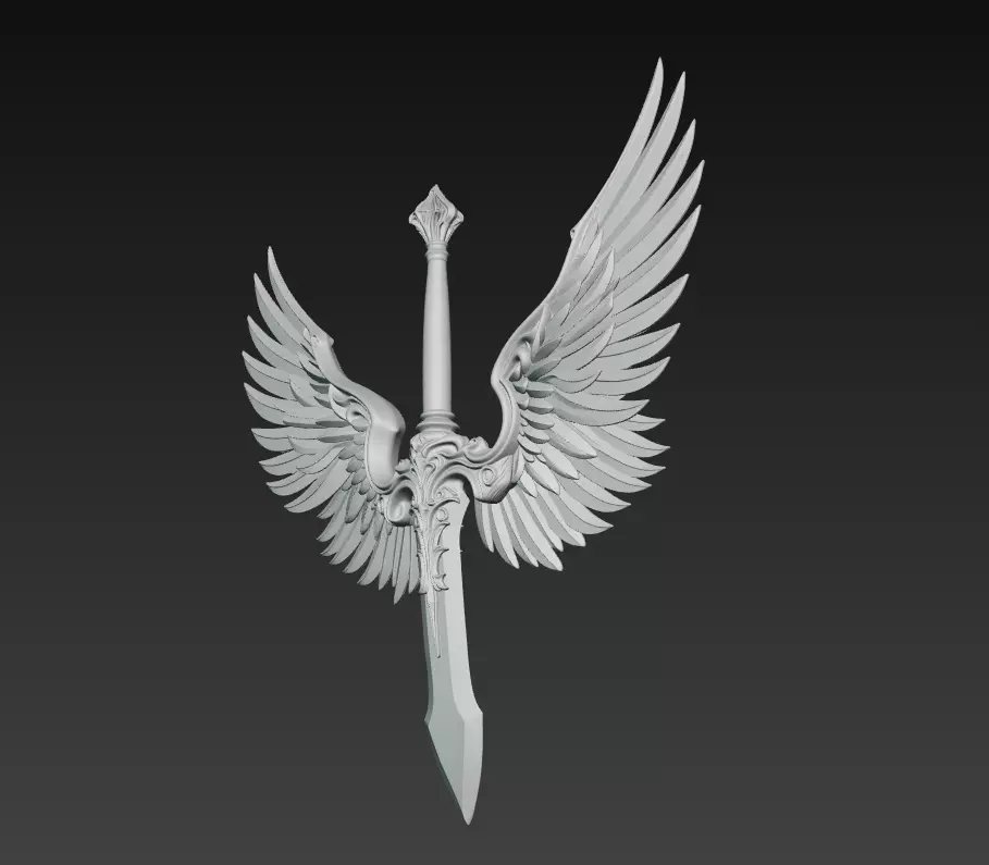 Guardian Wing Blade - Divine Angelic Sword Sculpture 3D print model_7