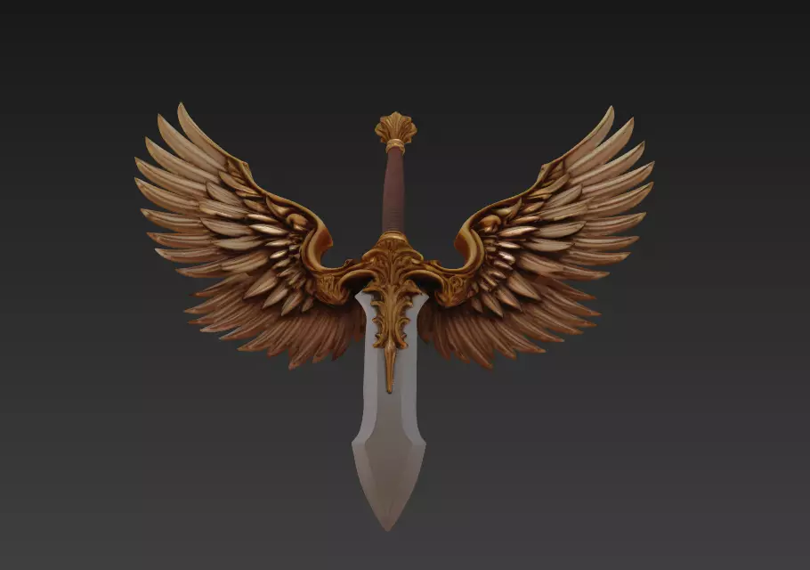 Guardian Wing Blade - Divine Angelic Sword Sculpture 3D print model_1