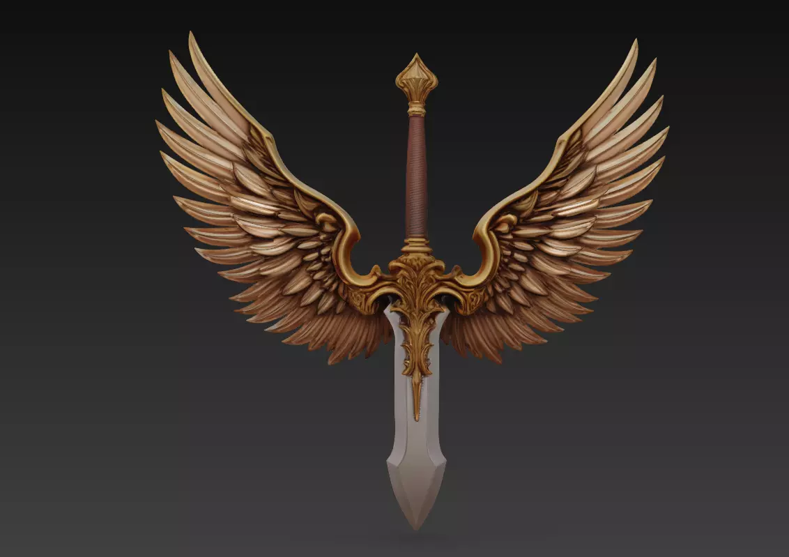 Guardian Wing Blade - Divine Angelic Sword Sculpture 3D print model_0