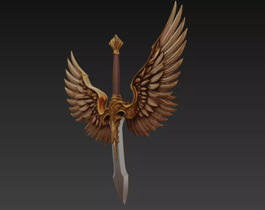 Guardian Wing Blade - Divine Angelic Sword Sculpture 3D print model_2
