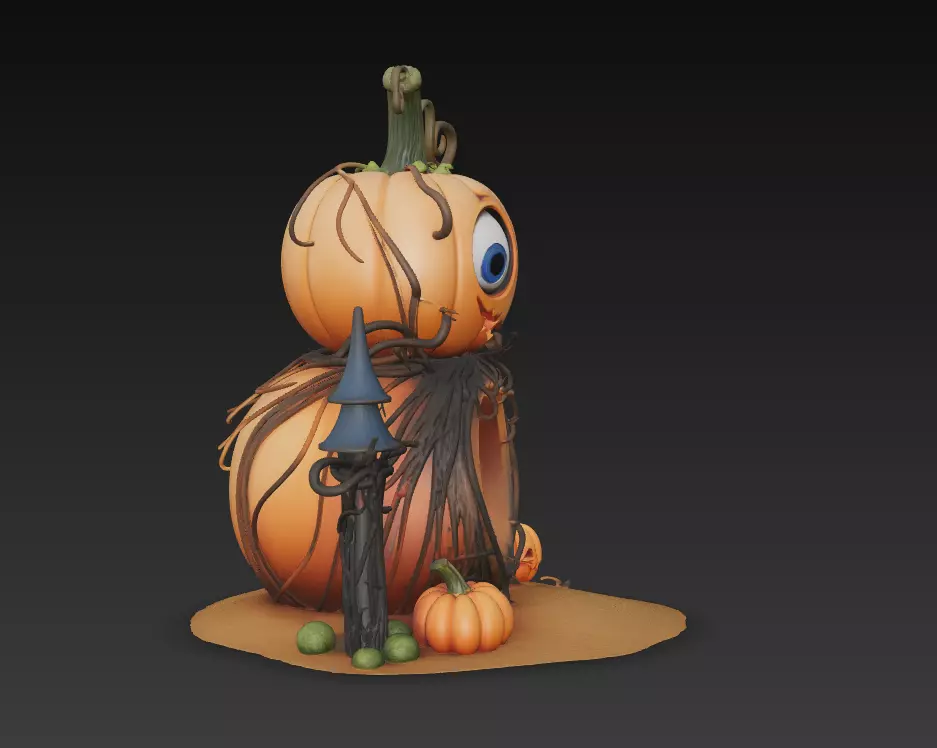 Pumpkin Lantern House - Stylized Halloween Sculpture 3D print model_3