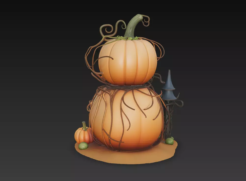 Pumpkin Lantern House - Stylized Halloween Sculpture 3D print model_5