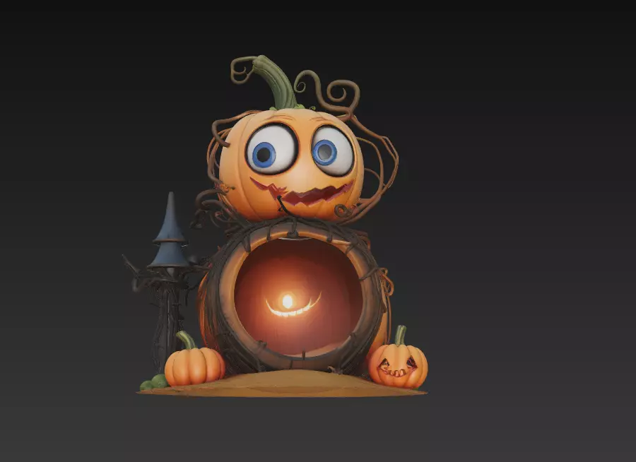 Pumpkin Lantern House - Stylized Halloween Sculpture 3D print model_4