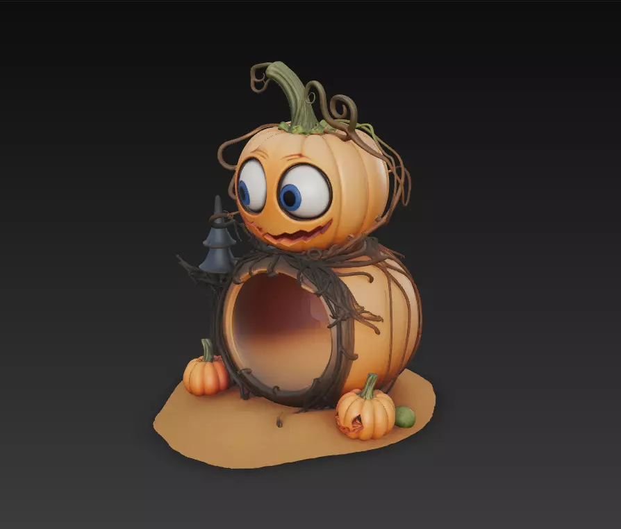 Pumpkin Lantern House - Stylized Halloween Sculpture 3D print model_1
