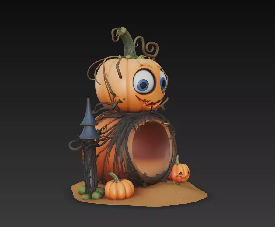 Pumpkin Lantern House - Stylized Halloween Sculpture 3D print model_2