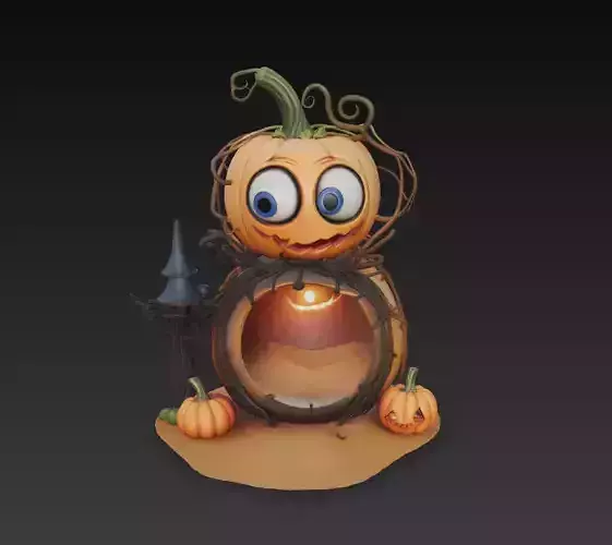 Pumpkin Lantern House - Stylized Halloween Sculpture 3D print model