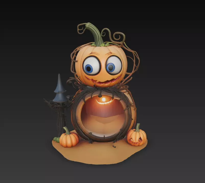 Pumpkin Lantern House - Stylized Halloween Sculpture 3D print model_0