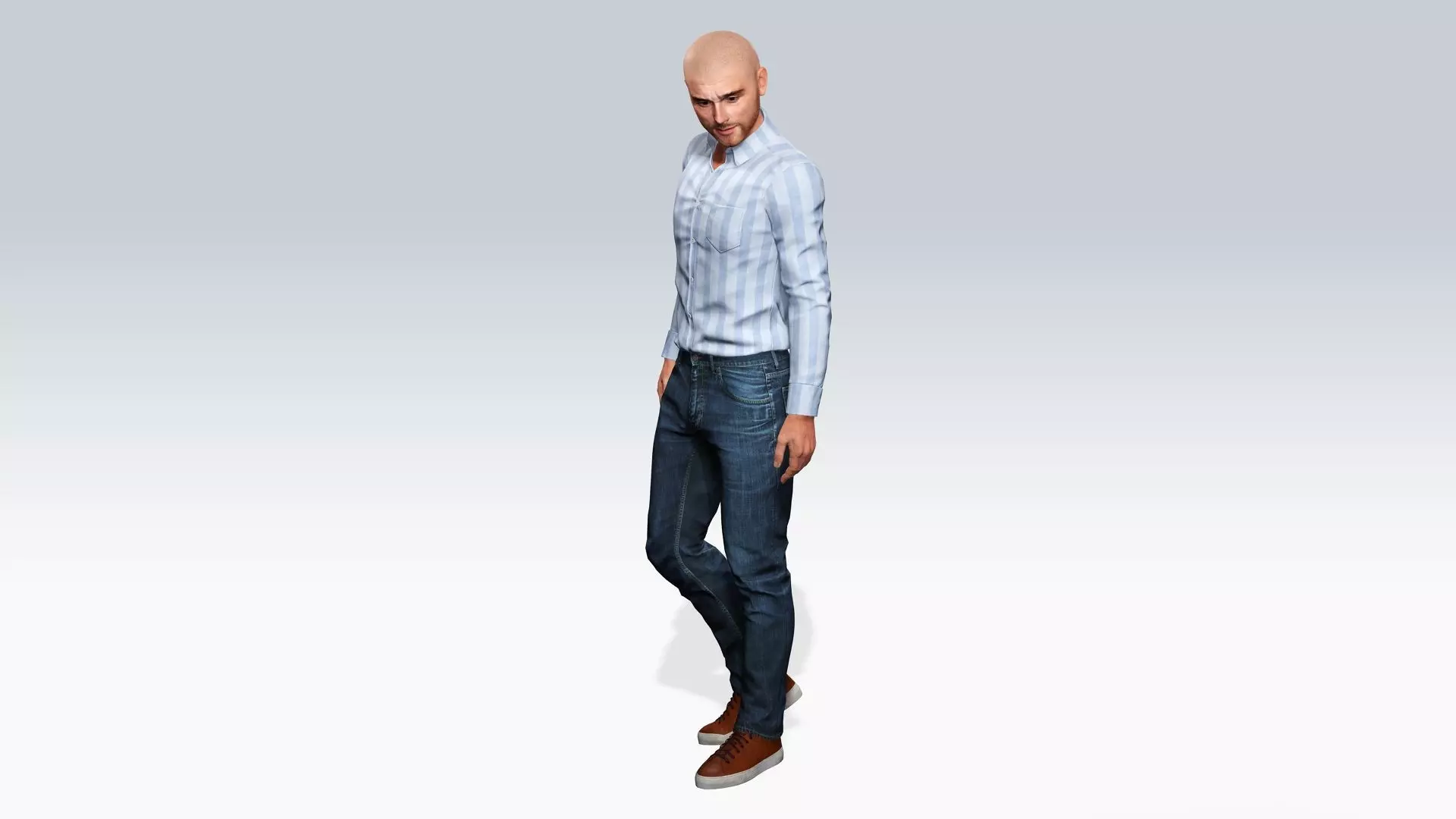 Realistic Male 3D Character in Casual Outfit Low-poly 3D model_9