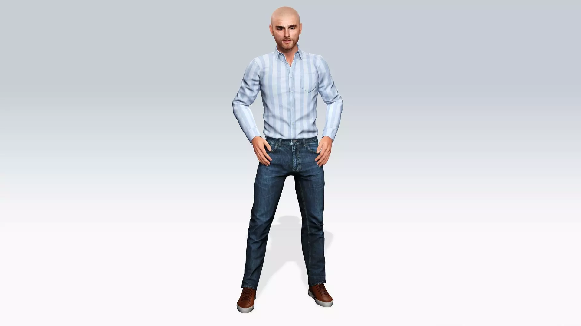 Realistic Male 3D Character in Casual Outfit Low-poly 3D model_1