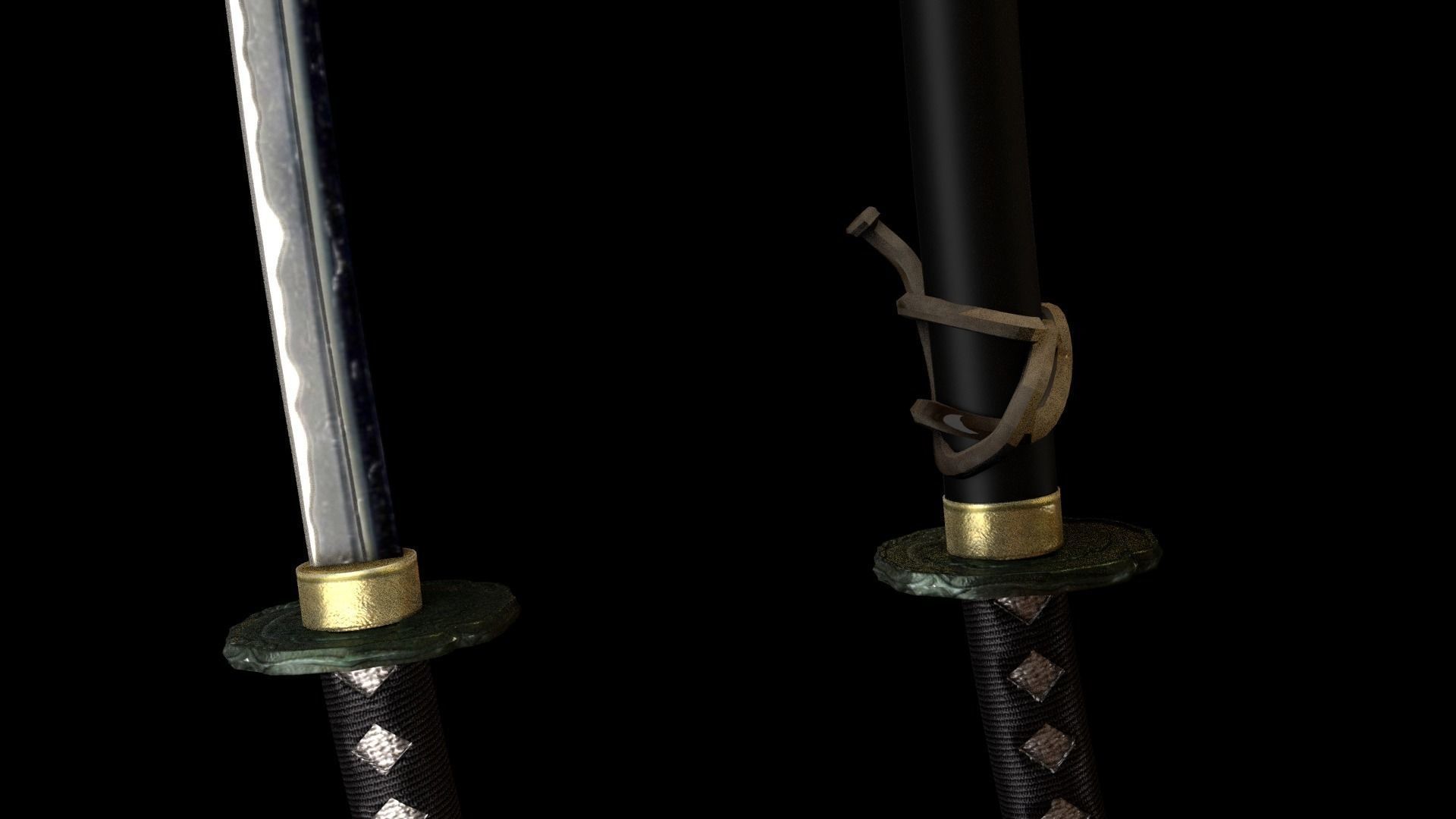 Katana samurai sword 3D model_0