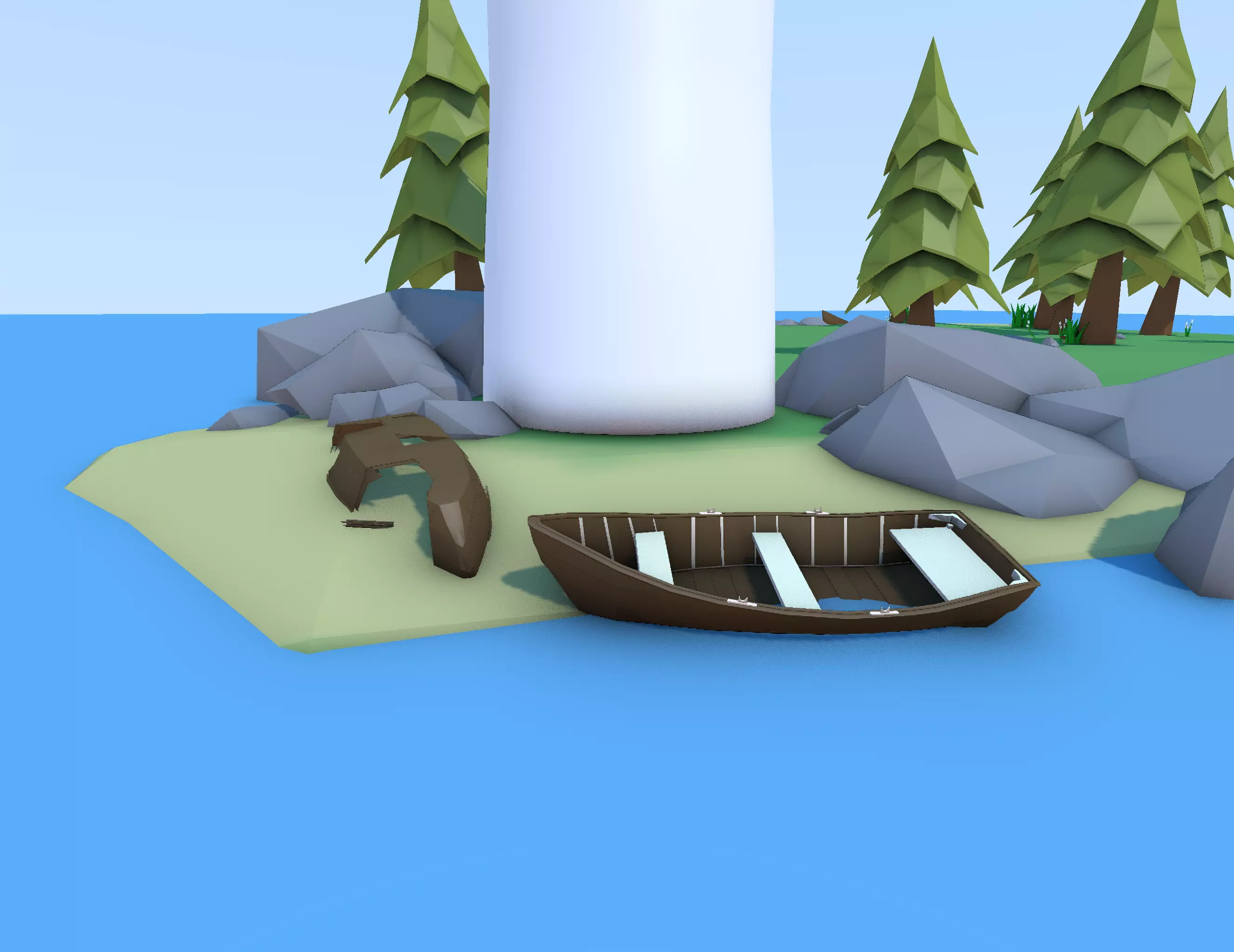 Low Poly Lighthouse Island with Boat Low-poly 3D model_2