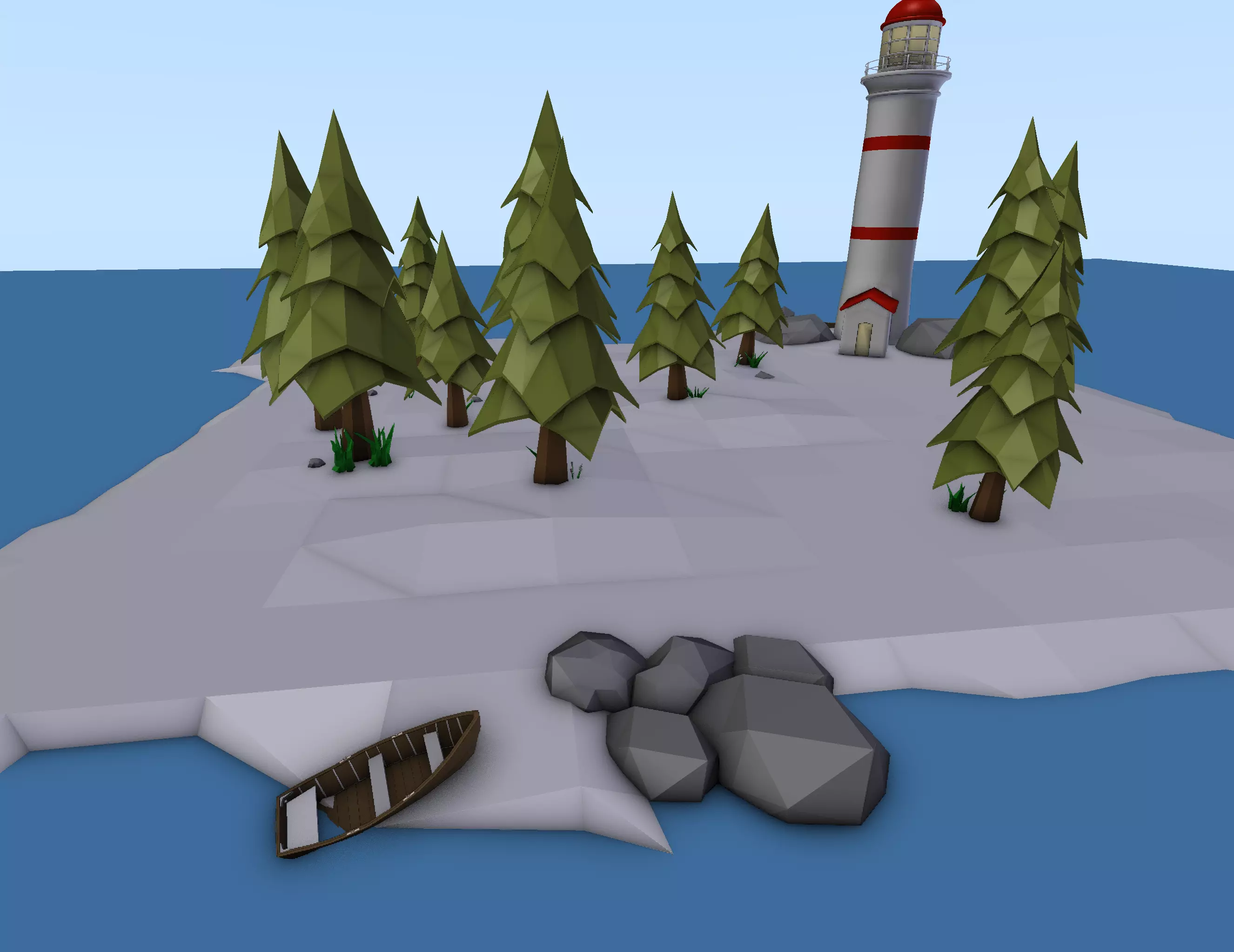 Low Poly Lighthouse Island with Boat Low-poly 3D model_4