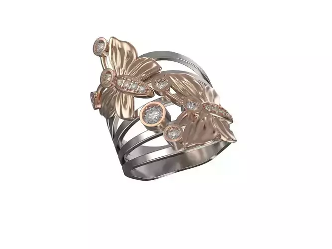 Two-Tone Butterfly Diamond Ring ready for 3D Print Model 