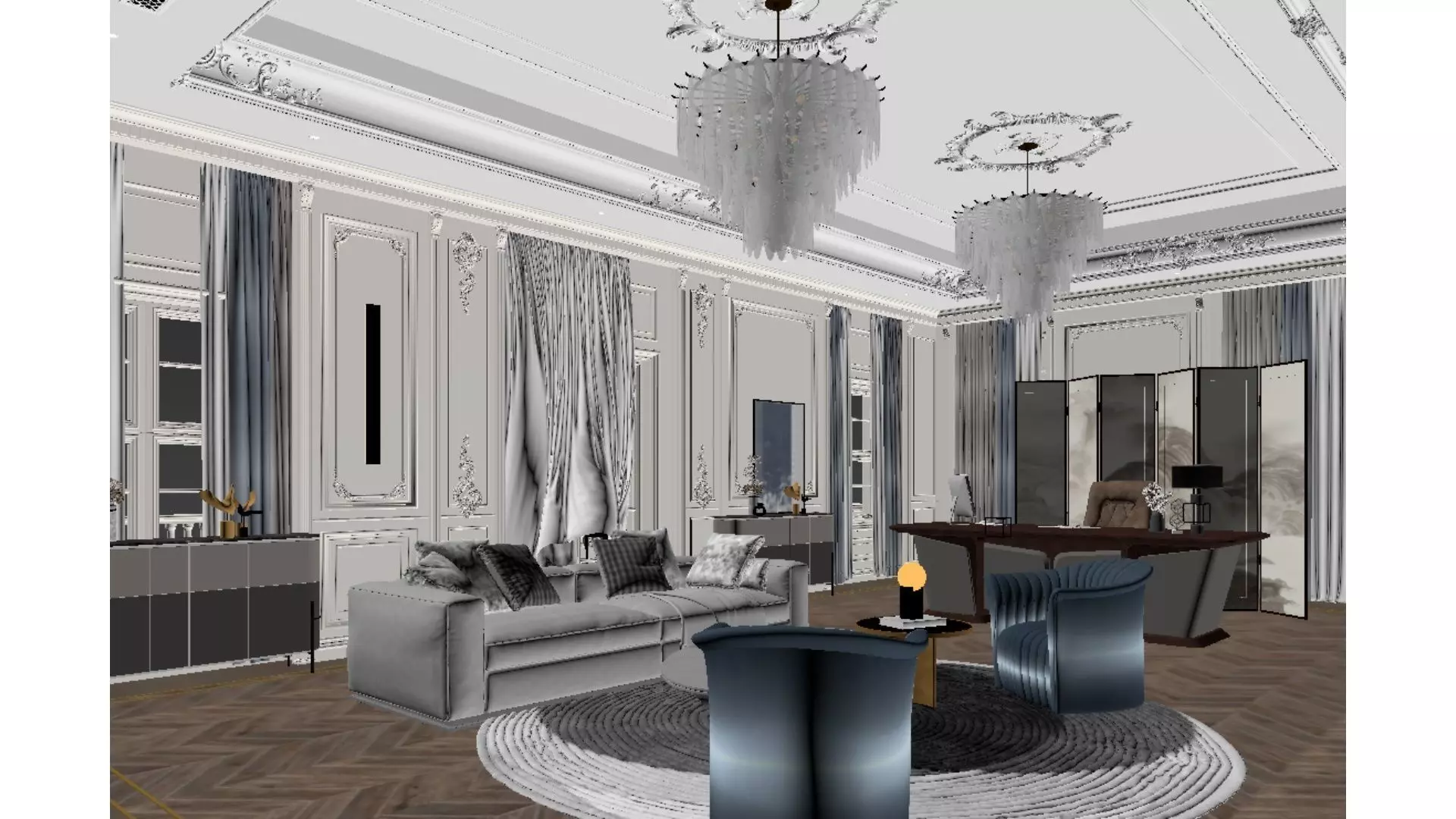 French-Style Light Luxury Office 3D model_2