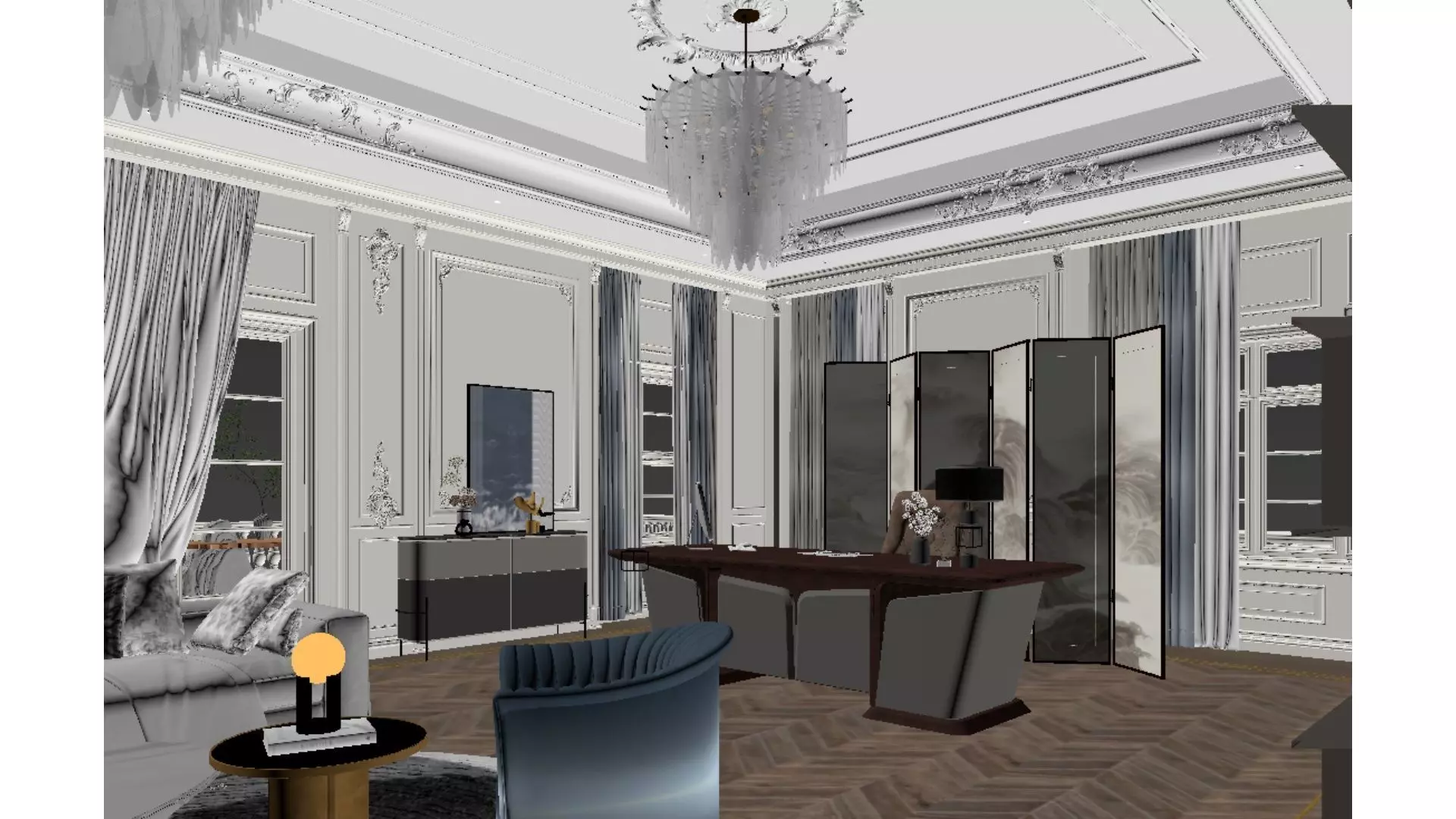French-Style Light Luxury Office 3D model_3