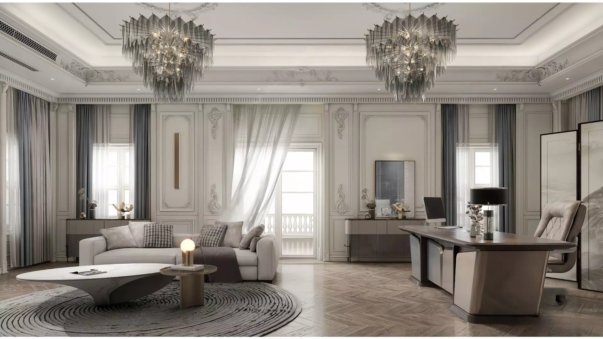 French-Style Light Luxury Office 3D model_0