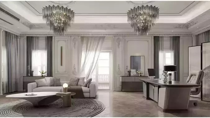 French-Style Light Luxury Office 3D model French-Style Light Luxury Office 3D model