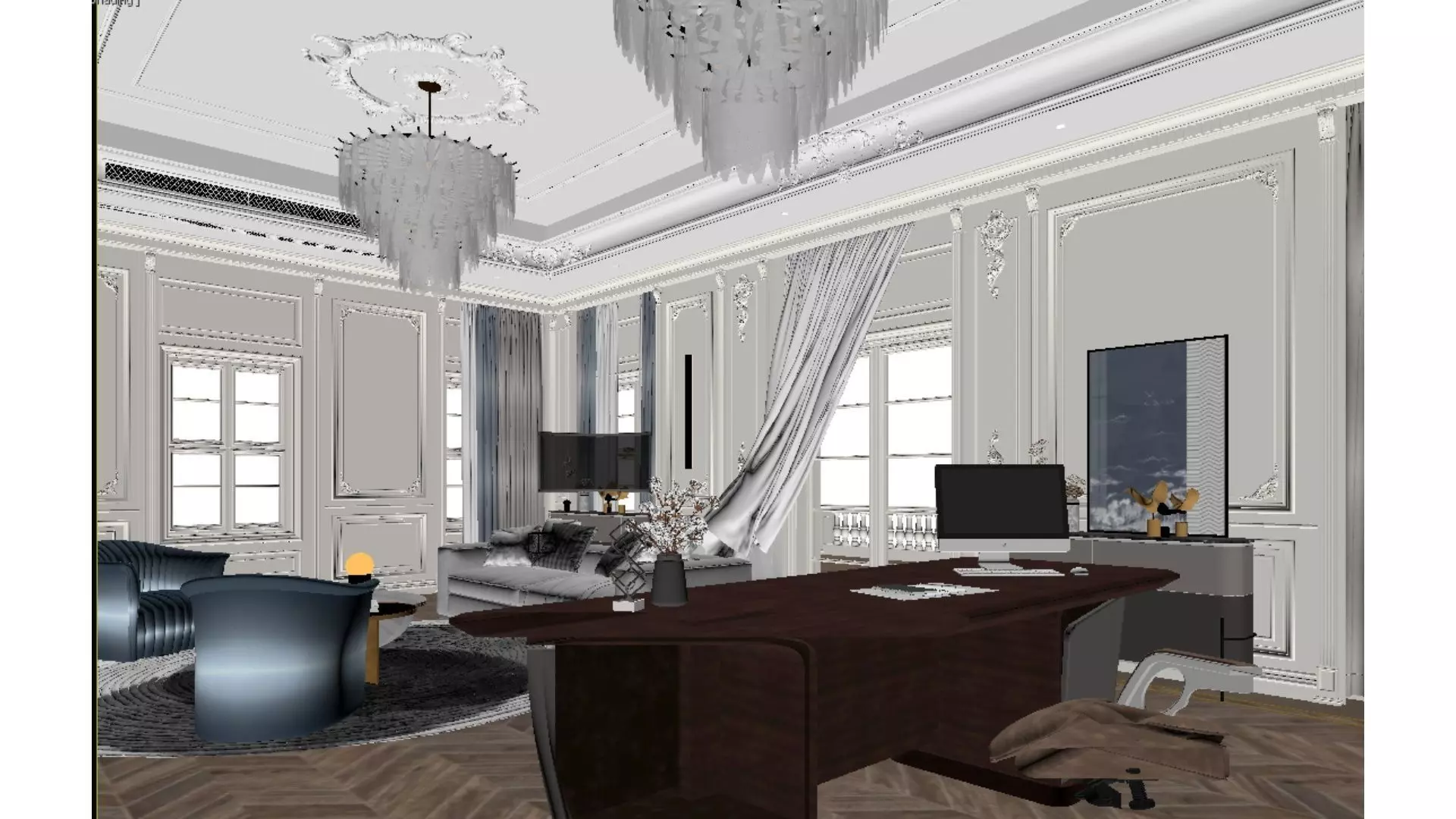 French-Style Light Luxury Office 3D model_4