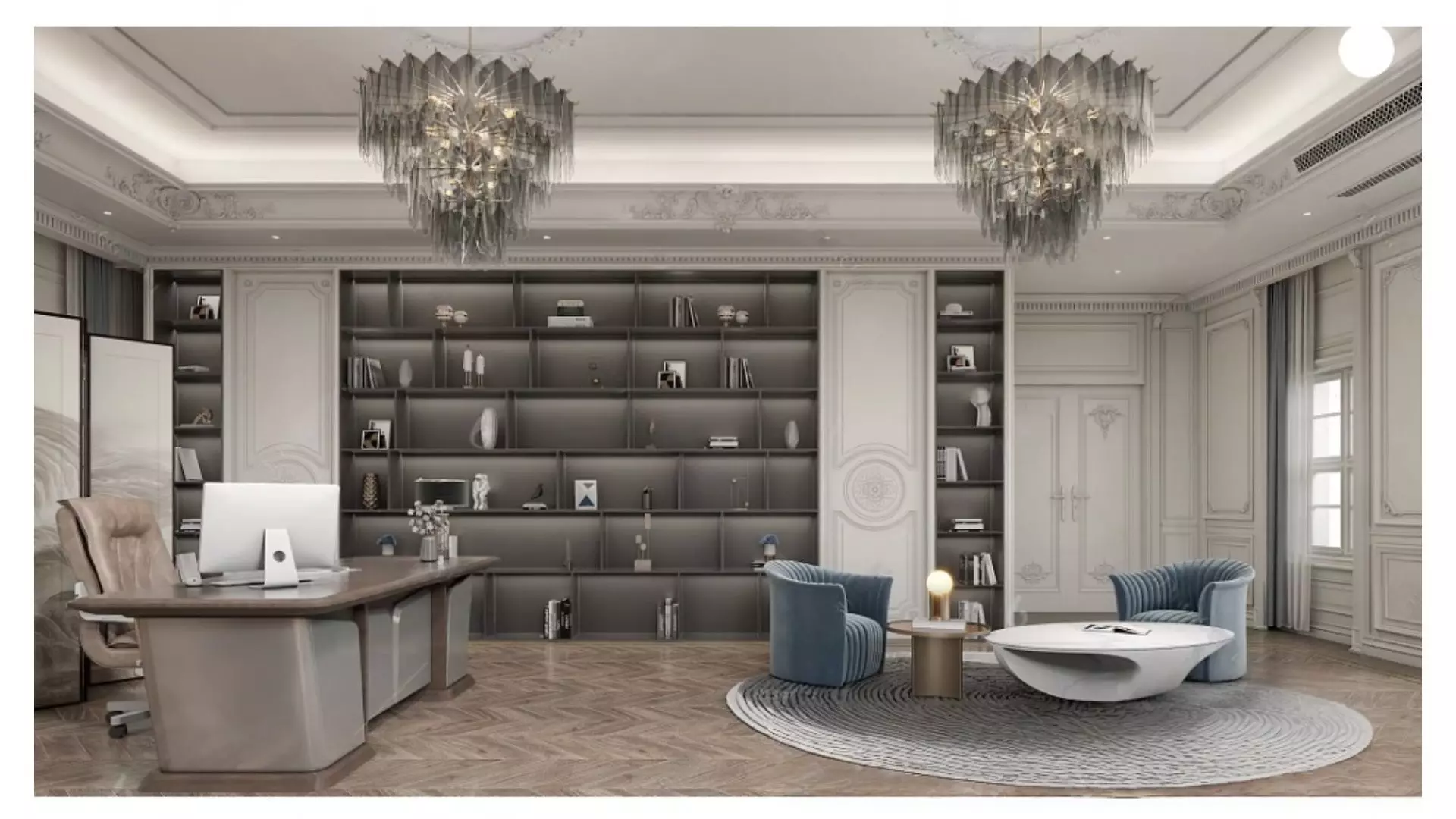French-Style Light Luxury Office 3D model_1