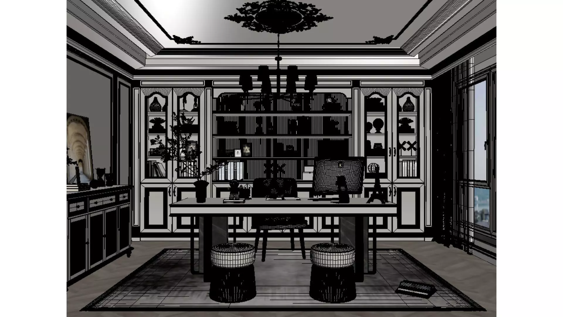French-style Light Luxury Study Room 3D model_5