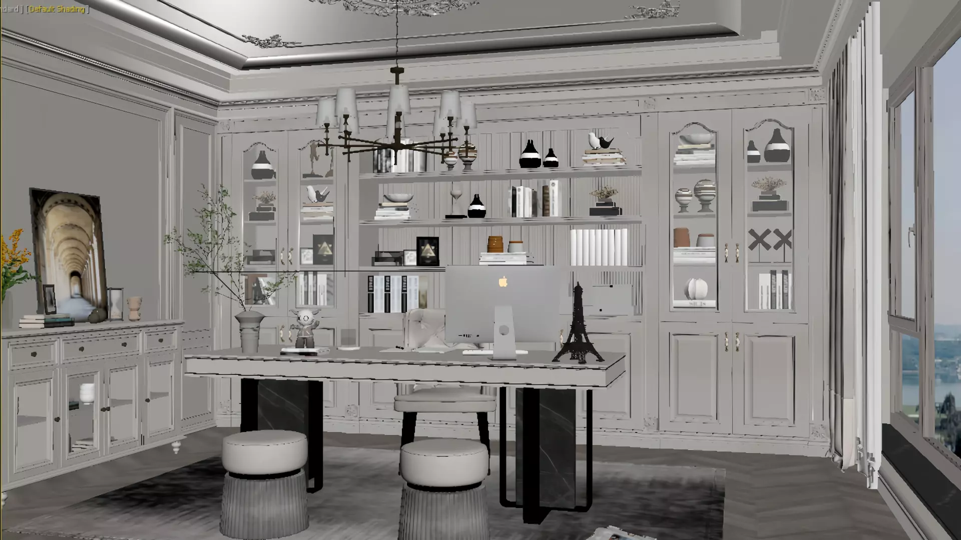 French-style Light Luxury Study Room 3D model_1