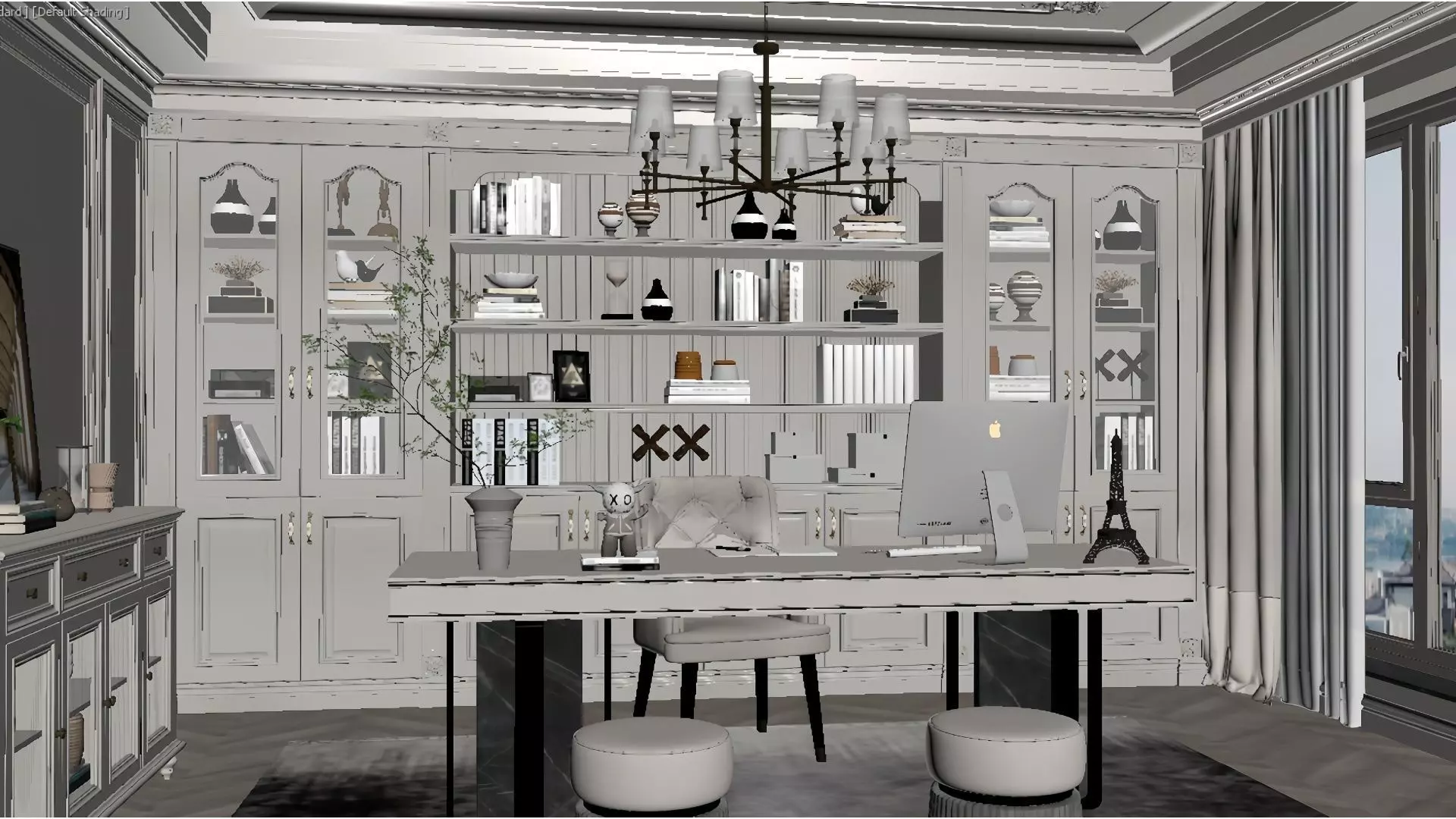 French-style Light Luxury Study Room 3D model_3