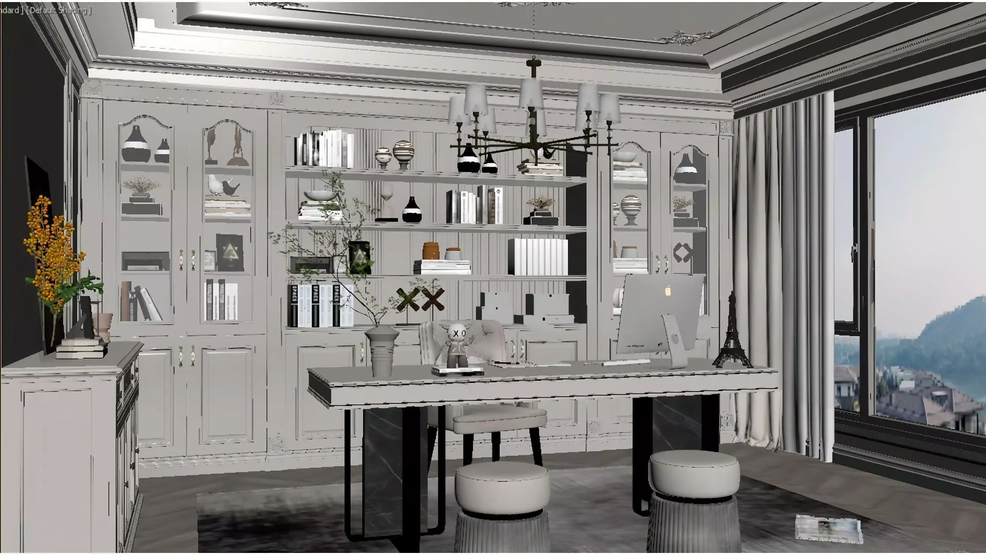 French-style Light Luxury Study Room 3D model_2