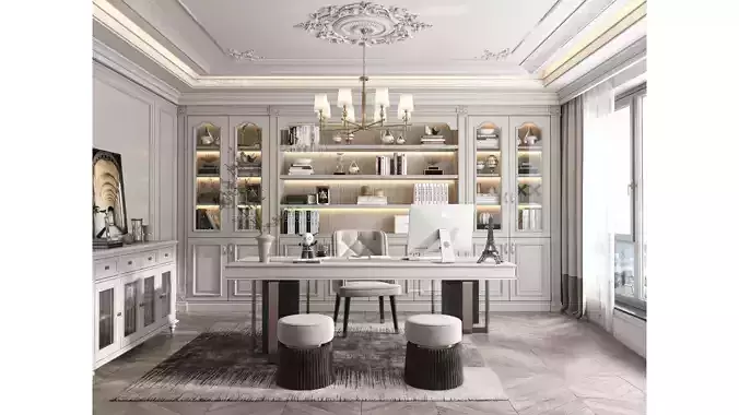 French-style Light Luxury Study Room 3D model French-style Light Luxury Study Room 3D model