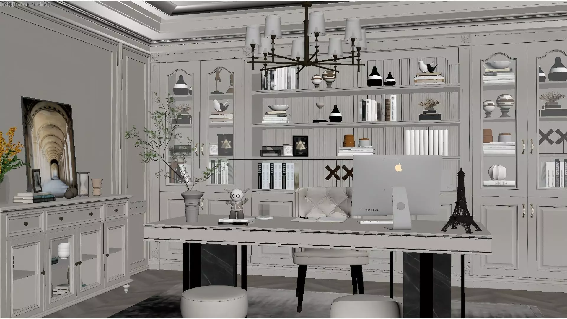 French-style Light Luxury Study Room 3D model_4