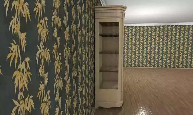 Wooden cabinet with golden  ornaments  3D model