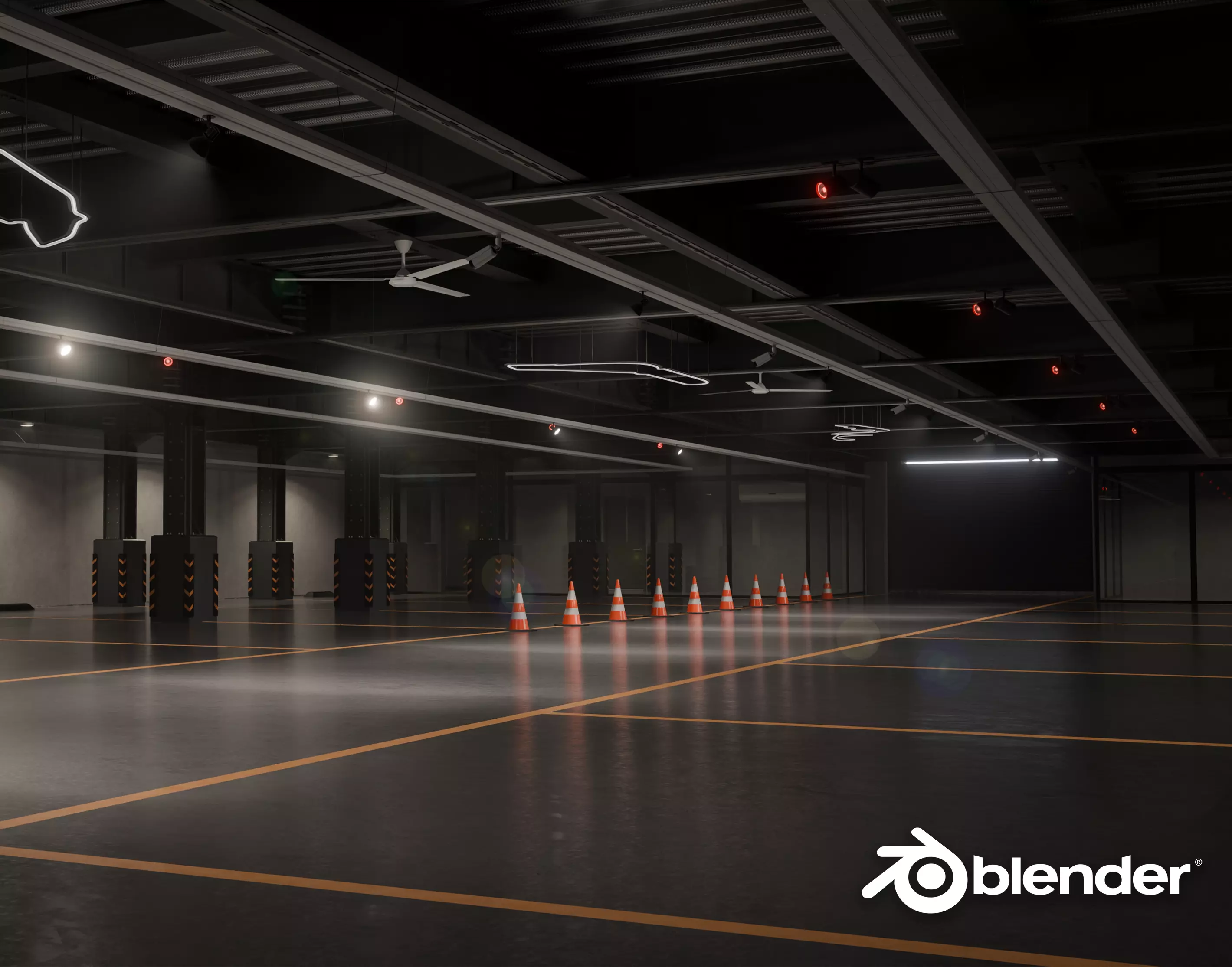 Modern Underground Parking Garage-Parking lot- 3D Model-Scene 3D model_0