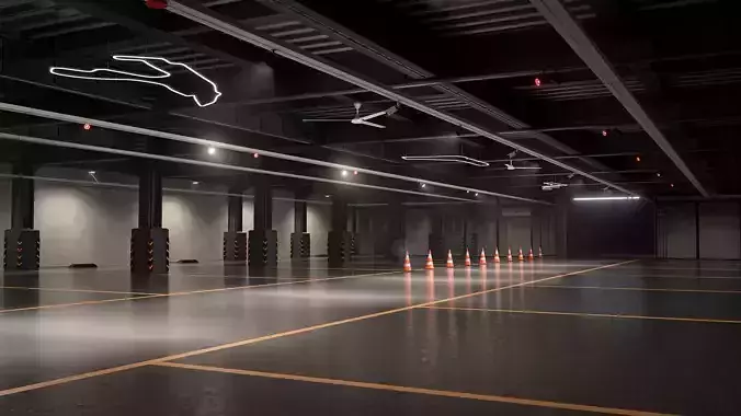 Modern Underground Parking Garage-Parking lot- 3D Model-Scene