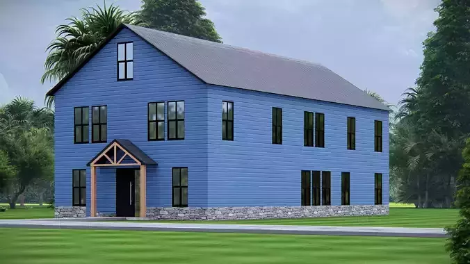 Modern American Blue House Exterior Architecture 3D Model 3D model