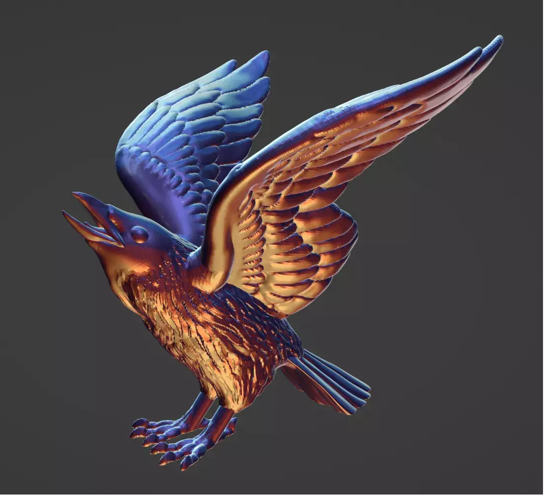 Raven in Flight  Detailed Bird Sculpture  3D print model_1