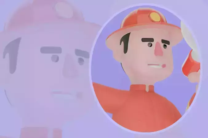 Stylized 3D Male Firefighter - Shouting Command with Megaphone
