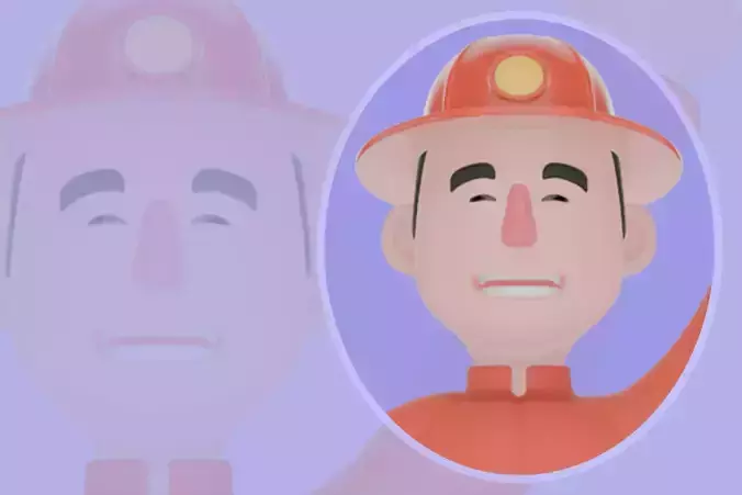 Stylized 3D Male Firefighter - Cheerful Pose with Megaphone
