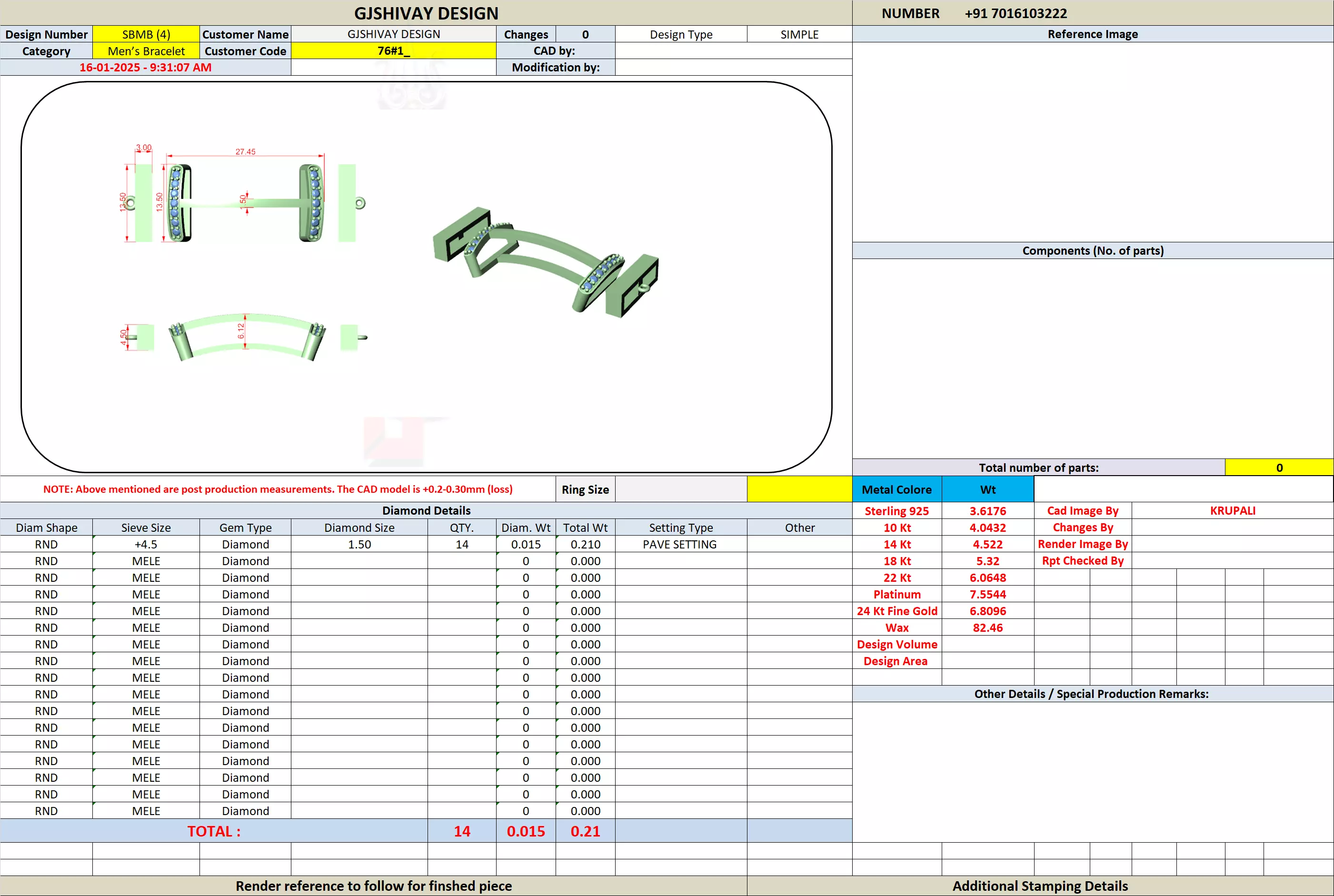 LIGHT WEIGHT UNISEX BRACELET 3D model_4