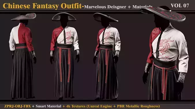 Chinese Fantasy Outfit-MD-Clo3d-Smart Material-Textures-OBJ-FBX
